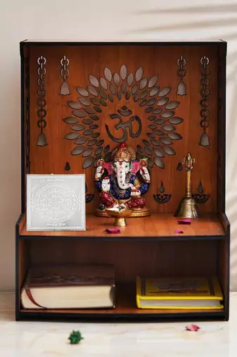 Brass silver plated jain bhaktamar yantra puja stand home decor