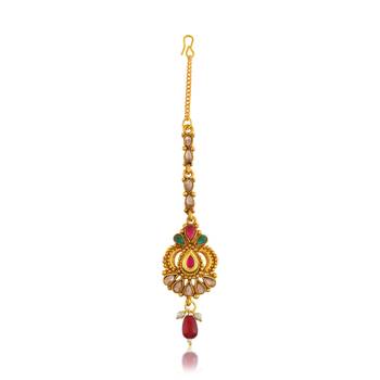 Brass gold traditional mang tikka bridal jewellery women 1