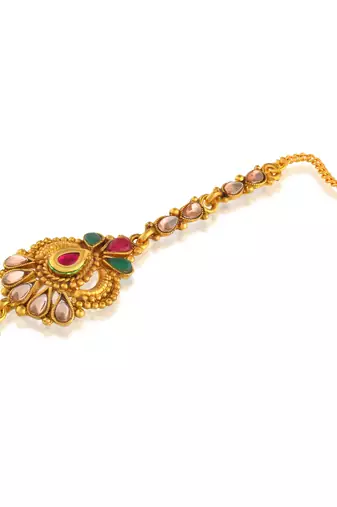 Brass gold traditional mang tikka bridal jewellery women