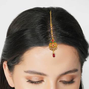 Brass gold traditional mang tikka bridal jewellery women 3