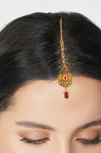 Brass gold traditional mang tikka bridal jewellery women