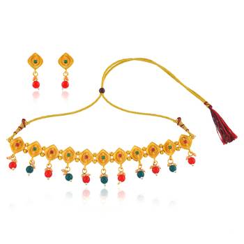 Brass gold traditional necklace set wedding bridal for women 2