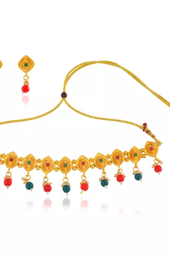 Brass gold traditional necklace set wedding bridal for women