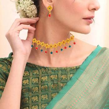 Brass gold traditional necklace set wedding bridal for women 4