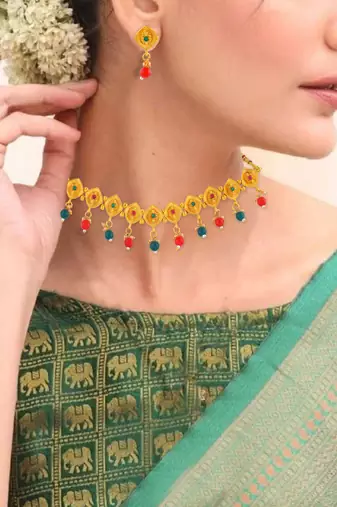 Brass gold traditional necklace set wedding bridal for women