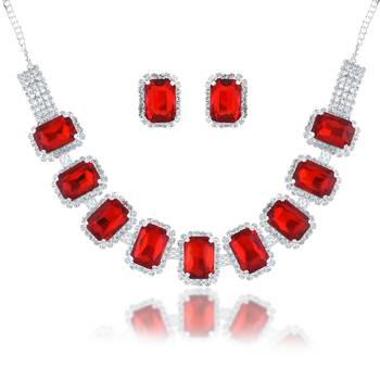 Brass imitation ruby diamond necklace set women 1