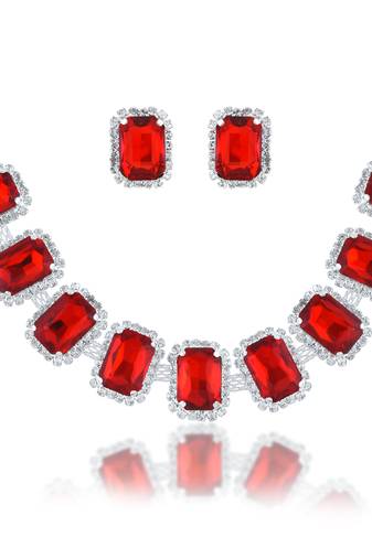 Brass imitation ruby diamond necklace set women