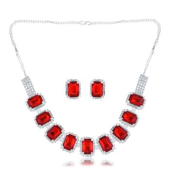 Brass imitation ruby diamond necklace set women 2