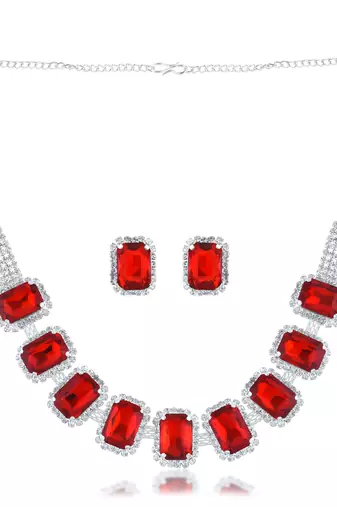 Brass imitation ruby diamond necklace set women