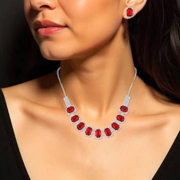 Brass imitation ruby diamond necklace set women 4