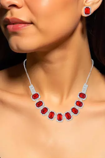 Brass imitation ruby diamond necklace set women