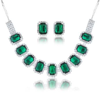 Brass imitation emerald diamond necklace set women 1