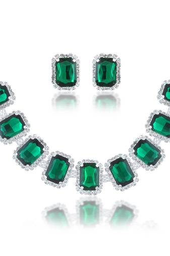 Brass imitation emerald diamond necklace set women
