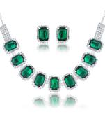 Brass imitation emerald diamond necklace set women