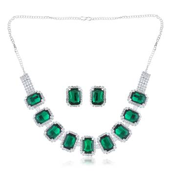 Brass imitation emerald diamond necklace set women 2
