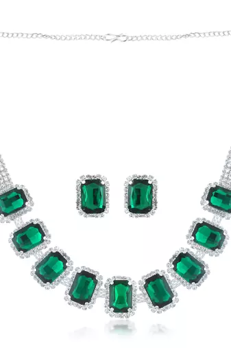 Brass imitation emerald diamond necklace set women
