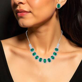 Brass imitation emerald diamond necklace set women 4