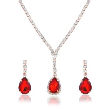 Brass imitation ruby diamond necklace set women 1