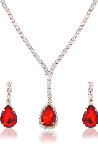 Brass imitation ruby diamond necklace set women