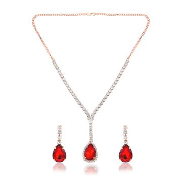 Brass imitation ruby diamond necklace set women 2