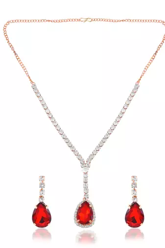 Brass imitation ruby diamond necklace set women