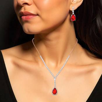 Brass imitation ruby diamond necklace set women 4