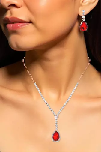 Brass imitation ruby diamond necklace set women