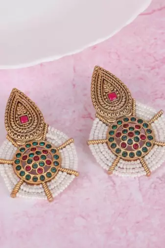 Antique gold traditional earrings - ethnic jewelry