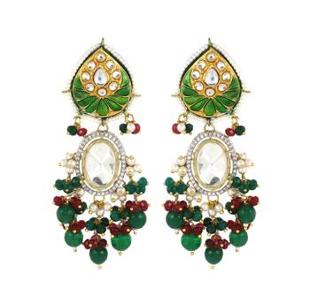 Green Meena Kundan Polki Earrings Wedding Jewelry 1