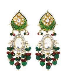 Green Meena Kundan Polki Earrings Wedding Jewelry