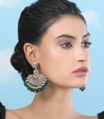 Royal kundan & green beaded chandbali earrings