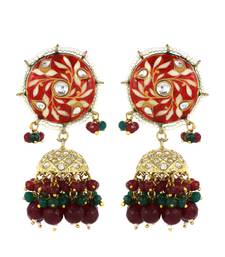 Red Meenakari Polki Jhumki Earrings Brass Jewelry