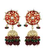 Red Meenakari Polki Jhumki Earrings Brass Jewelry