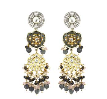 Grey Meena Quartz Beaded Dangle Earrings Wedding Jewelry 1