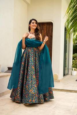 Rama silk print ceremonial gown with dupatta 3