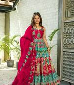 Pink silk fabric designer print ceremonial gown with dupatta