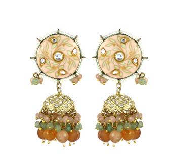 Kundan Meena Zircon Jhumka Earrings Wedding Jewelry 1