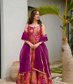 Multy silk fabric designer print ceremonial gown with dupatta