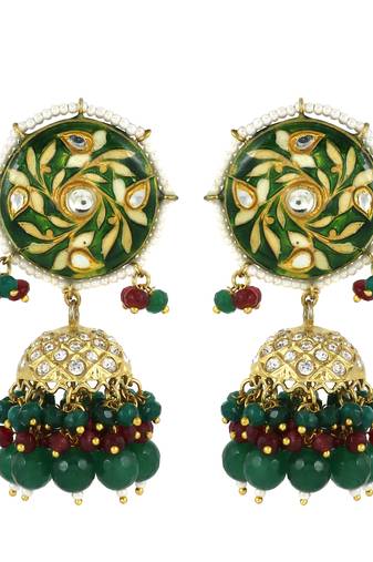 Green Meena Green Onyx Jhumki Earrings Wedding Jewelry