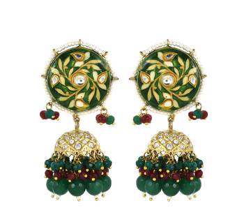 Green Meena Green Onyx Jhumki Earrings Wedding Jewelry 1