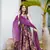 Lavender silk fabric print ceremonial gown with dupatta