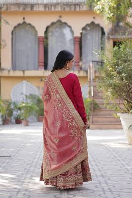 Pink shimmer vichitra beautiful heavy sequins work gown with dupatta 3