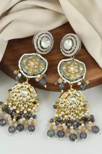 Grey Meena Quartz Beaded Dangle Earrings Wedding Jewelry