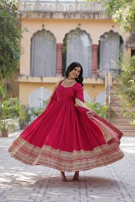 Pink shimmer vichitra beautiful heavy sequins work gown with dupatta 6
