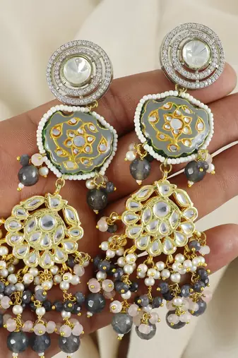 Grey Meena Quartz Beaded Dangle Earrings Wedding Jewelry