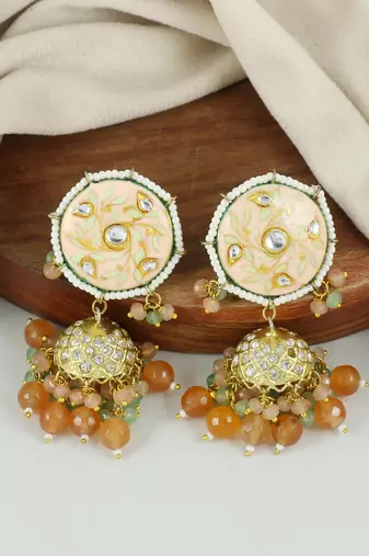 Kundan Meena Zircon Jhumka Earrings Wedding Jewelry