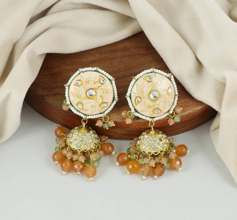 Kundan Meena Zircon Jhumka Earrings Wedding Jewelry