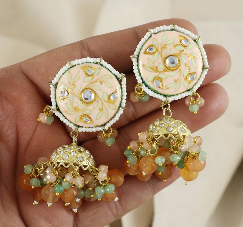 Kundan Meena Zircon Jhumka Earrings Wedding Jewelry