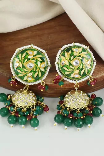 Green Meena Green Onyx Jhumki Earrings Wedding Jewelry