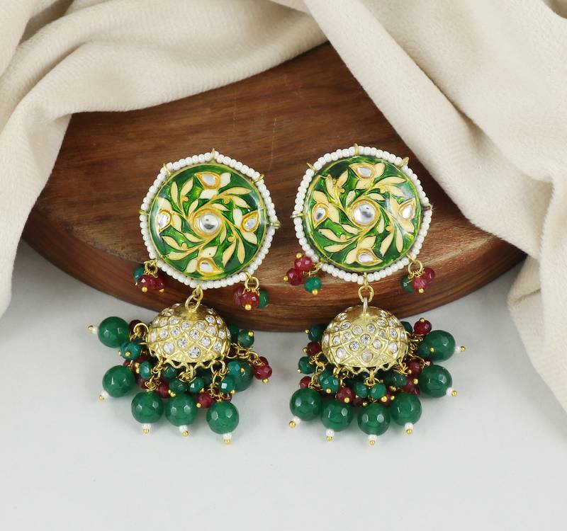 Green Meena Green Onyx Jhumki Earrings Wedding Jewelry